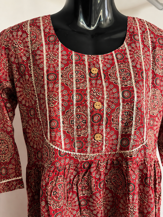 Red Ajrakh Print Kurti