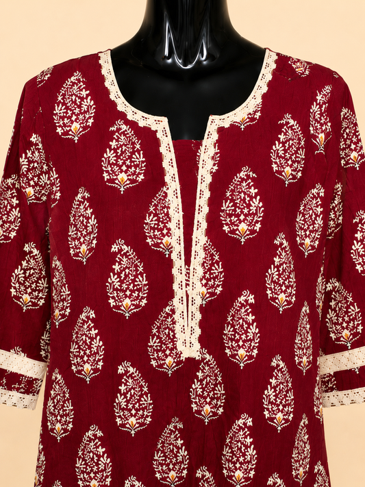 Anaya Lace Trim Cotton Kurti