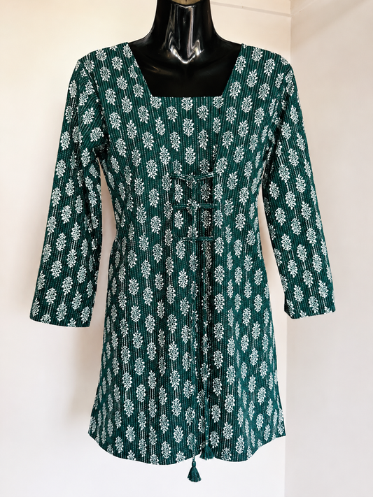 Emerald Vine Tie-Back Short Kurti