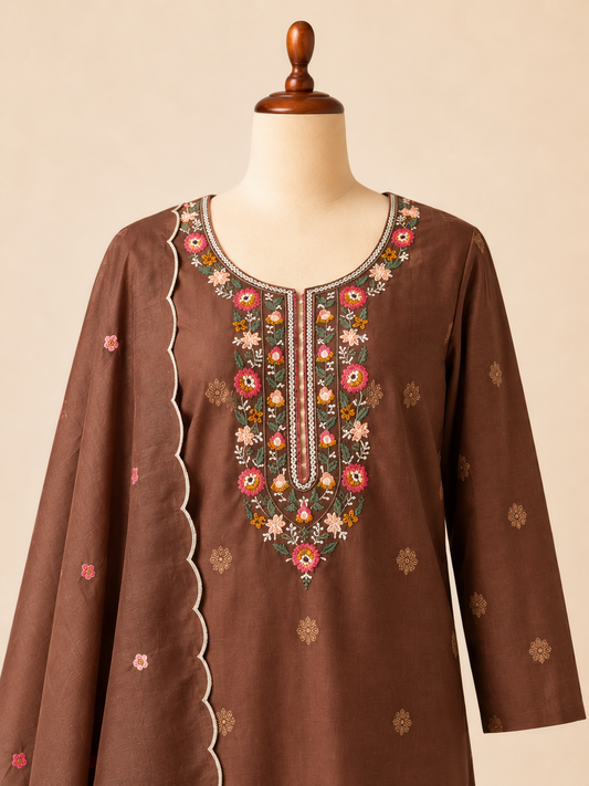 Cocoa Garden Embroidered Three-Piece Set
