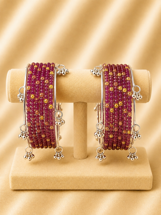 Ruby Radiance Crystal Glass Bangle Set