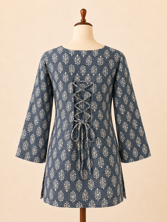 Indigo Vine Corset-Back Short Kurti