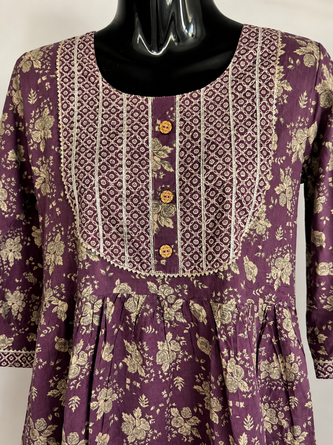 Mauve Rose Ajrakh Print Cotton Kurti