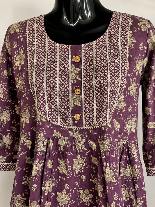 Mauve Rose Ajrakh Print Cotton Kurti
