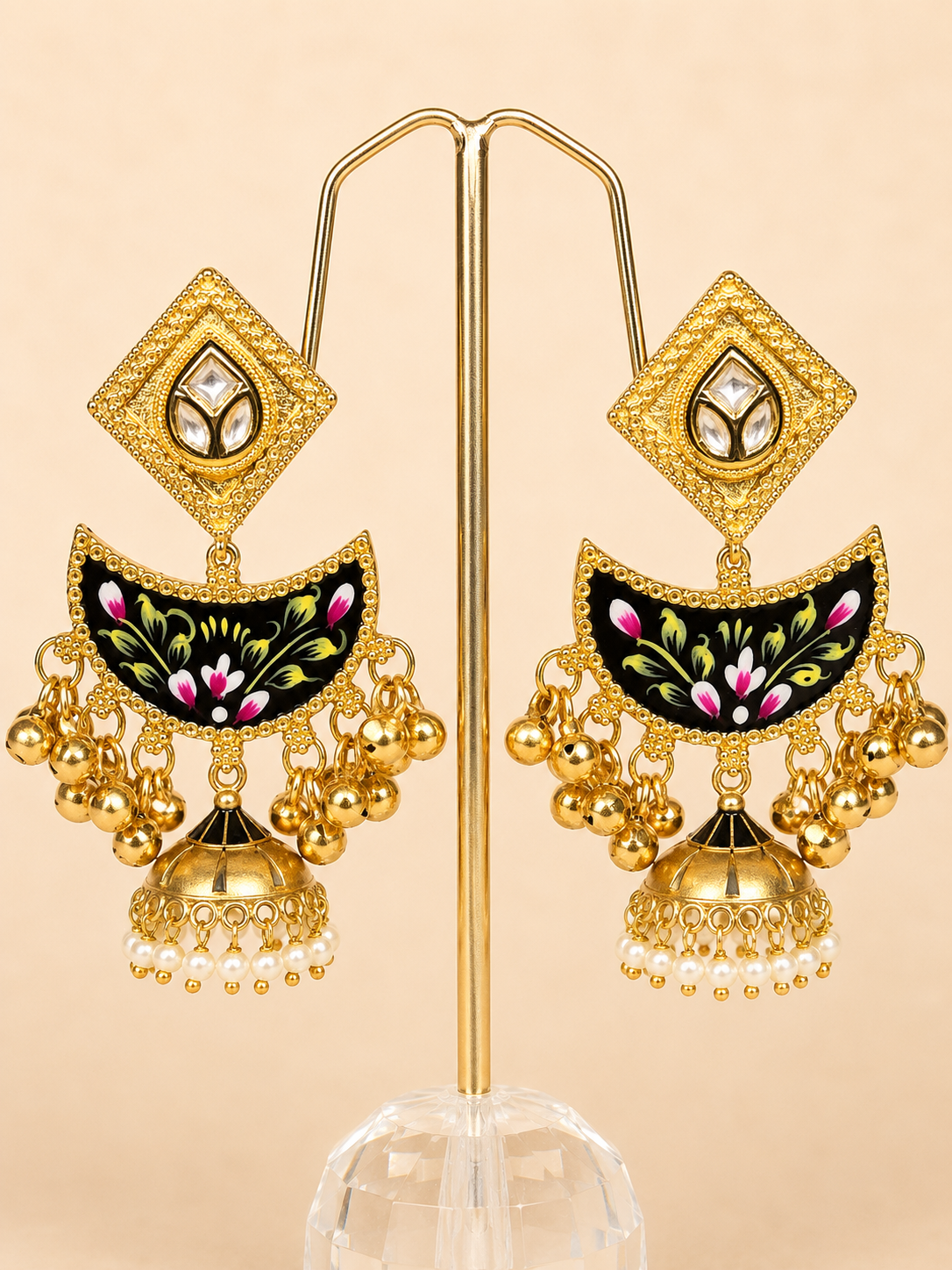 Meenakari Phool Jhumka Earrings