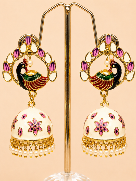 Mayura Ivory Meenakari Jhumkas