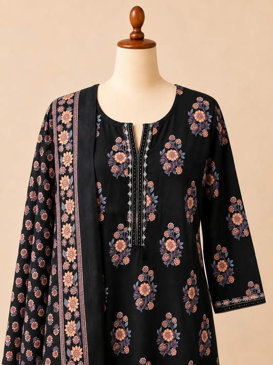 Noor Black Floral Three-Piece Set