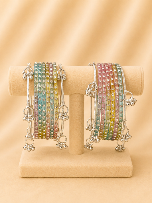 Pastel Crystal Kashmiri Bangle Set