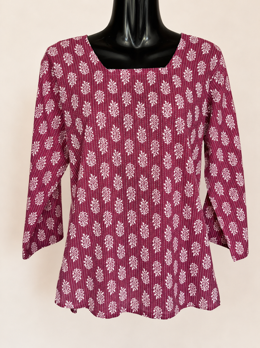 Berry Vine Tie-Front Short Kurti
