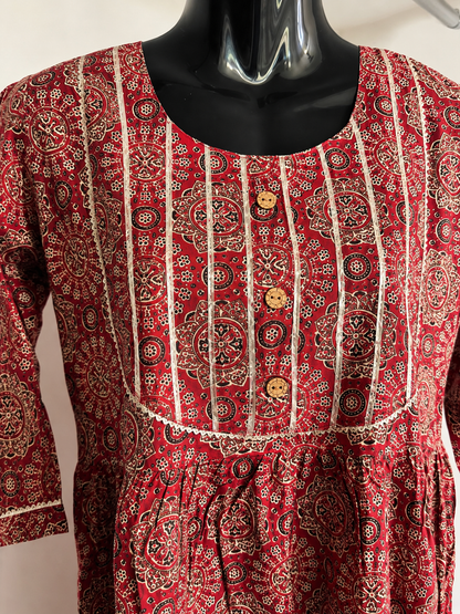 Red Ajrakh Print Kurti