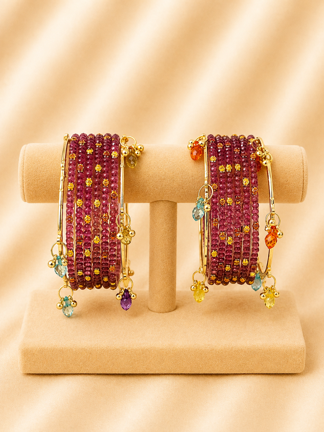 Ruby Radiance Crystal Glass Bangle Set