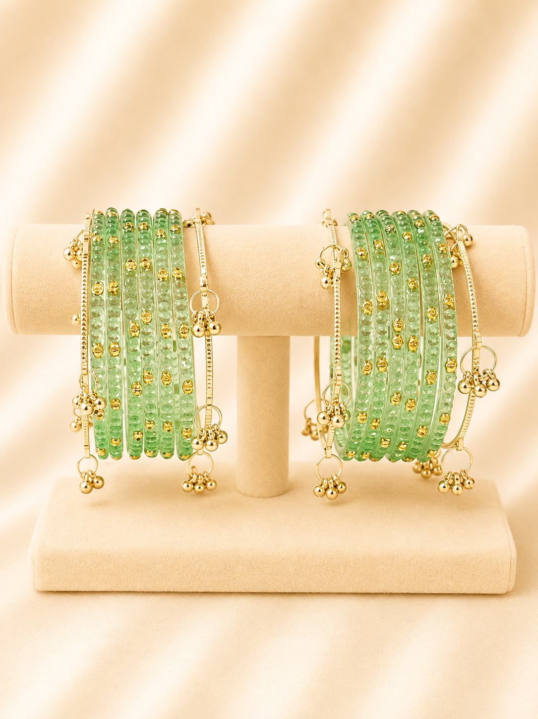 Mint Meadow Crystal Glass Bangle Set