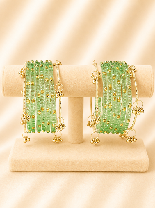 Mint Meadow Crystal Glass Bangle Set