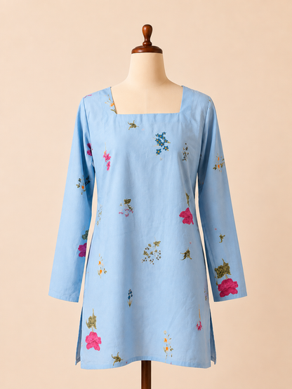 Sky Bloom Corset-Back Short Kurti