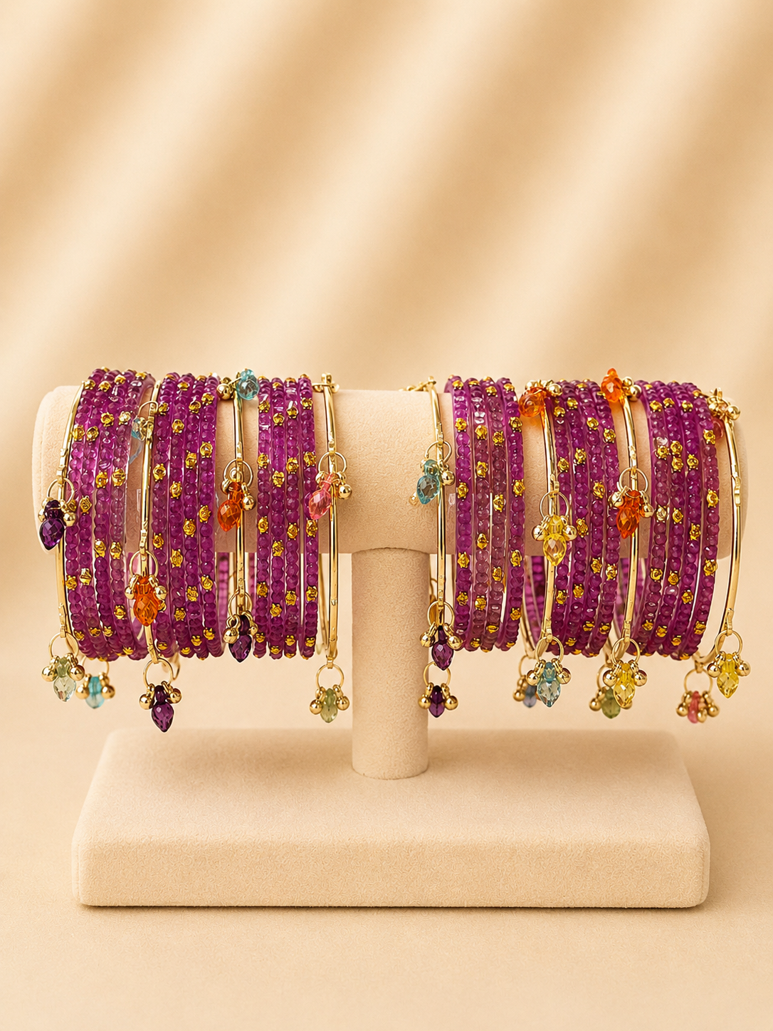 Purple Crystal Kashmiri Bangle Set