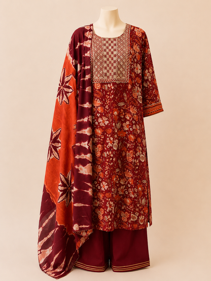 Maroon Floral Heritage 3-Piece Set