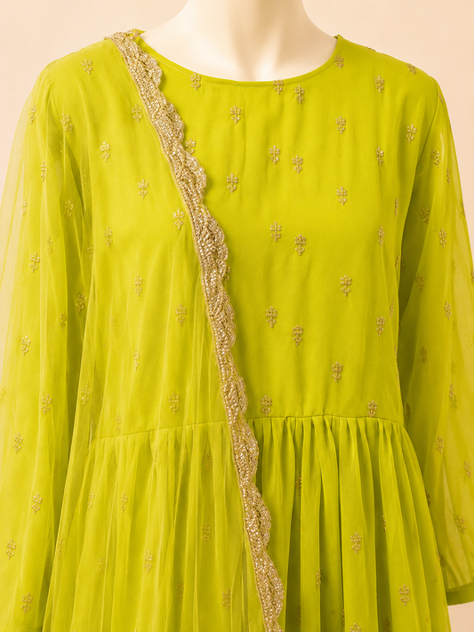 Lime Noor Mirror Work Anarkali Set
