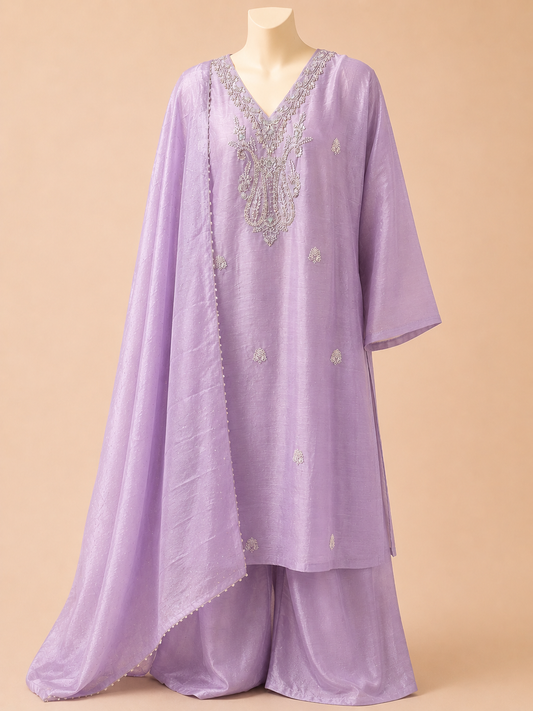 Lilac Embroidered Three-Piece Set