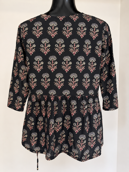 Black Jaipuri Angrakha Short Kurta