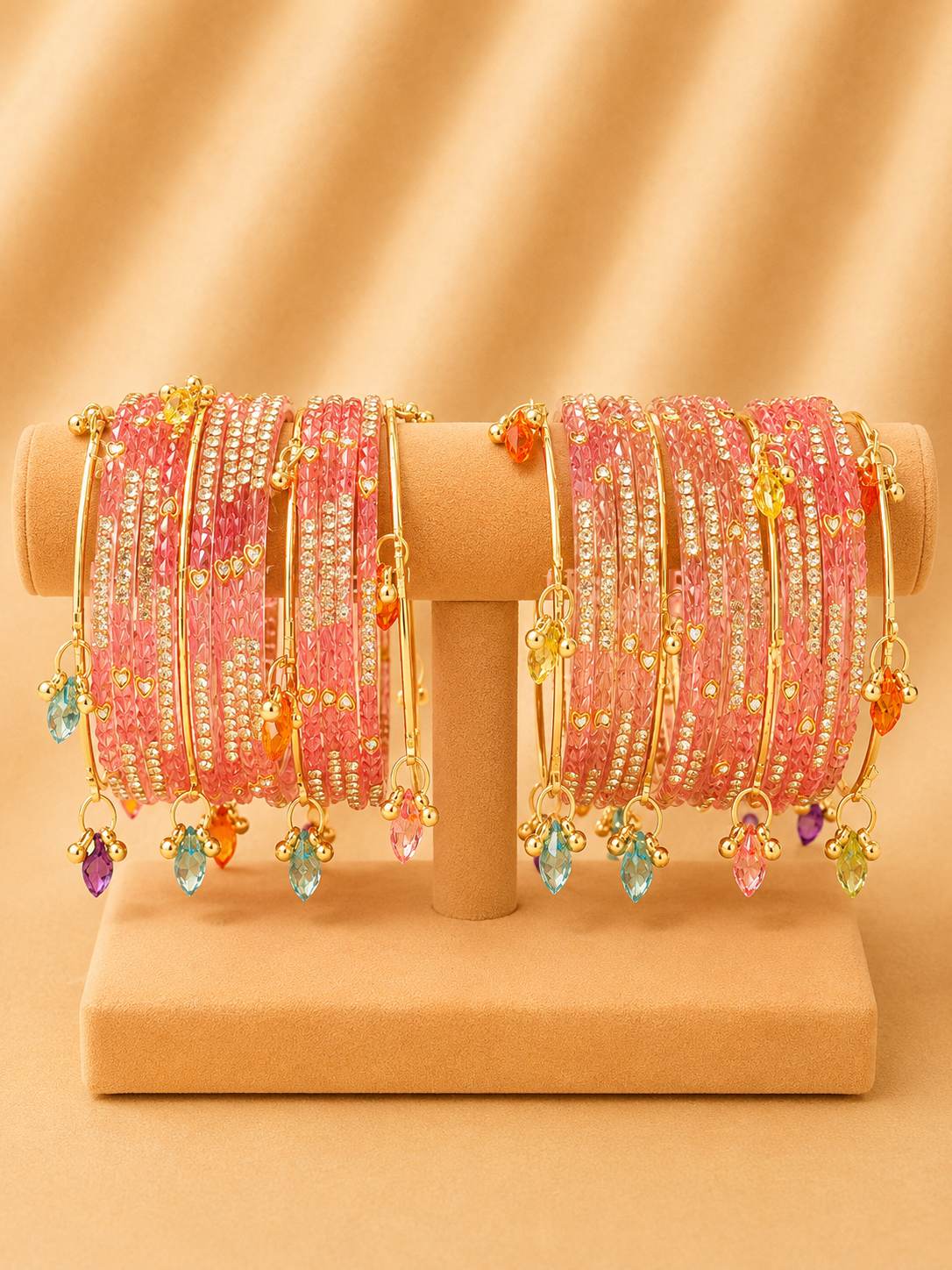 Blush Heart Crystal Glass Bangle Set
