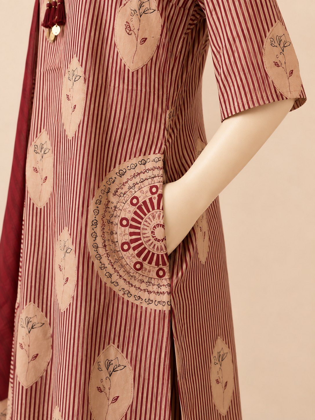 Aarna Maroon Stripe Three-Piece Set