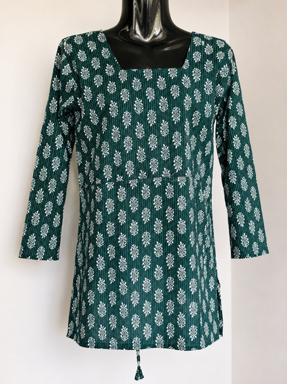 Emerald Vine Tie-Back Short Kurti