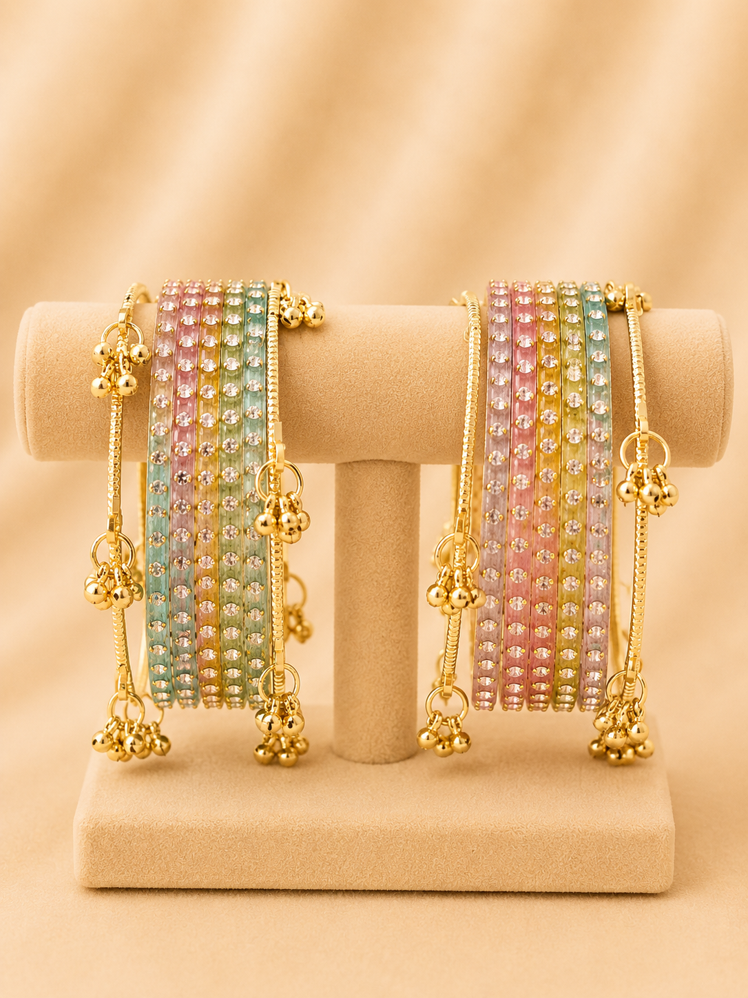Pastel Crystal Kashmiri Bangle Set