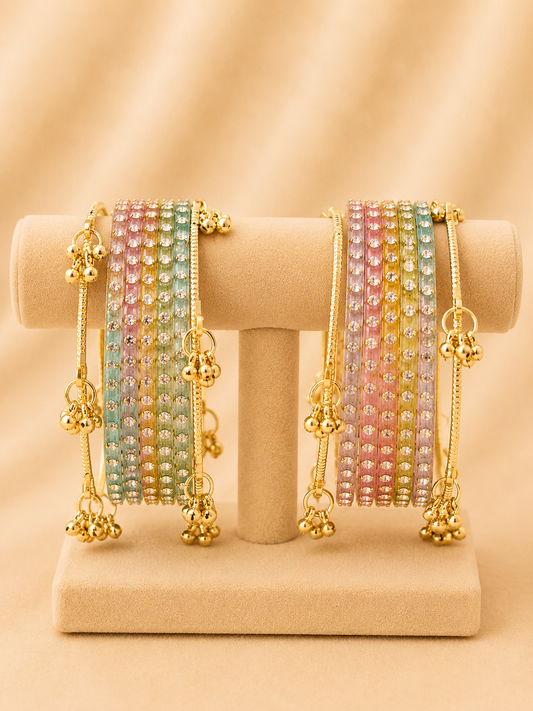 Pastel Crystal Kashmiri Bangle Set