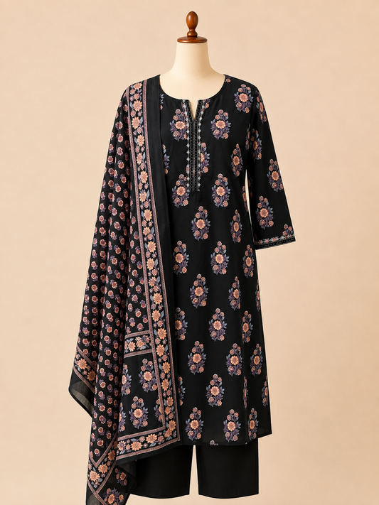 Noor Black Floral Three-Piece Set