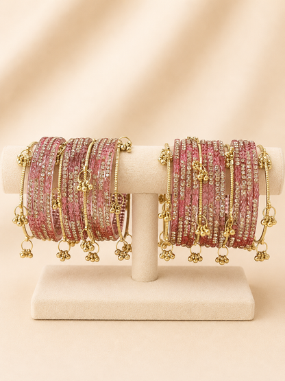 Pink Crystal Kashmiri Bangle Set