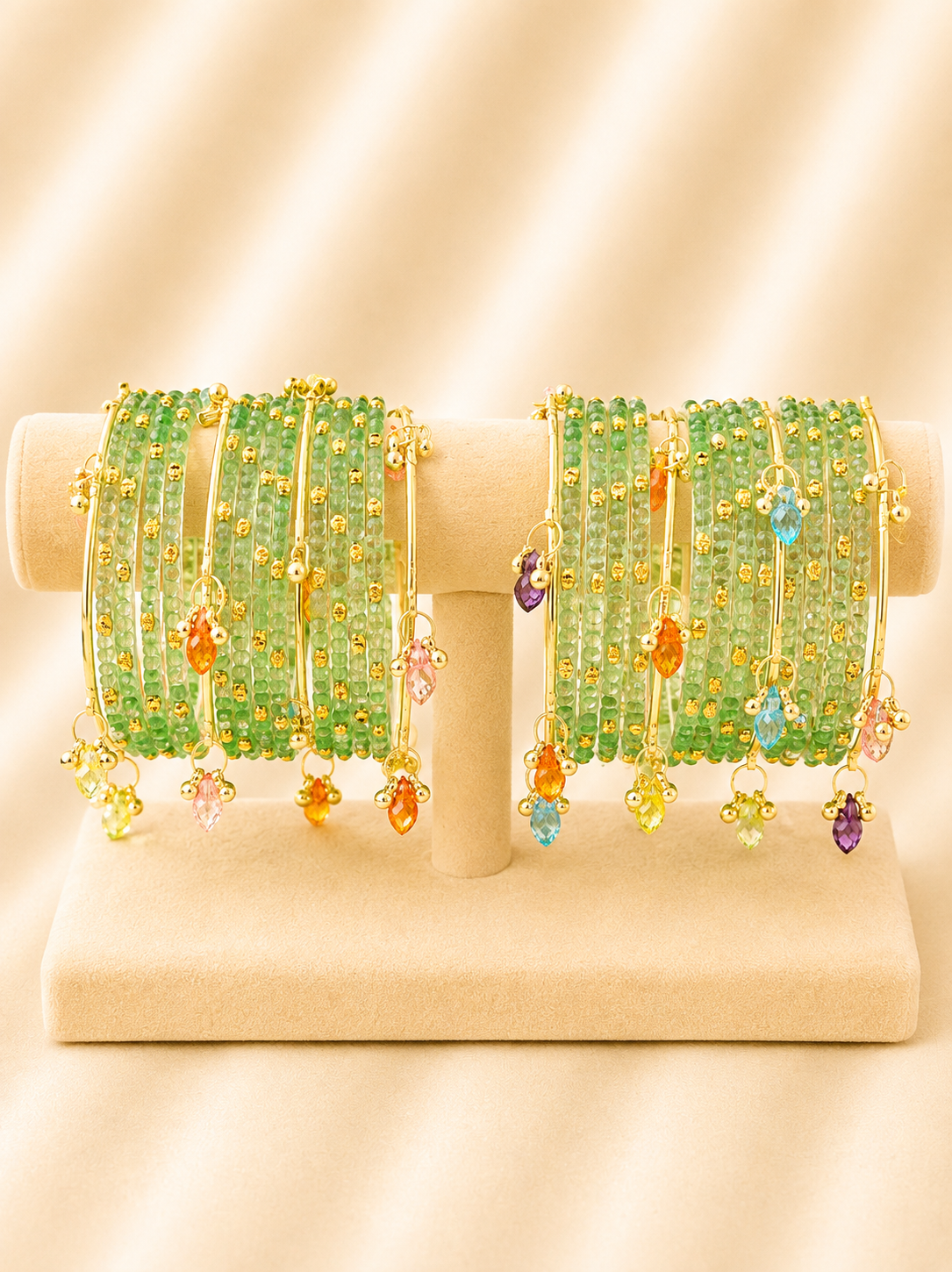 Mint Meadow Crystal Glass Bangle Set