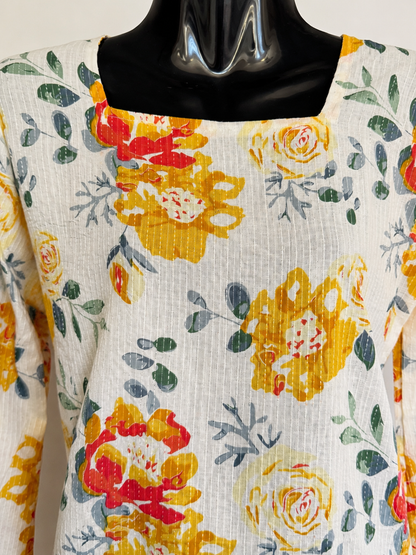Sunlit Bloom Floral Short Kurti