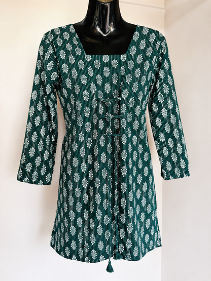 Emerald Vine Tie-Back Short Kurti