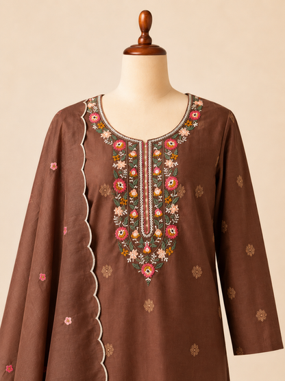 Cocoa Garden Embroidered Three-Piece Set