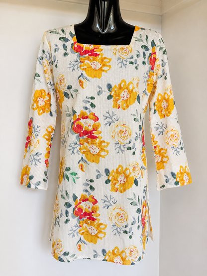 Sunlit Bloom Floral Short Kurti