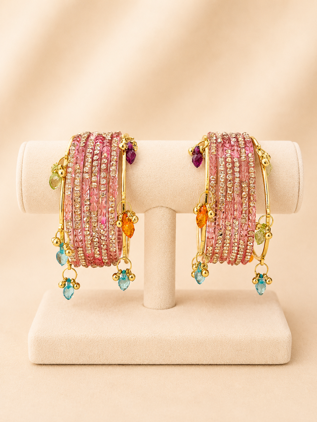 Pink Crystal Kashmiri Bangle Set