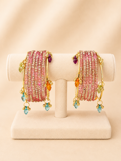Pink Crystal Kashmiri Bangle Set