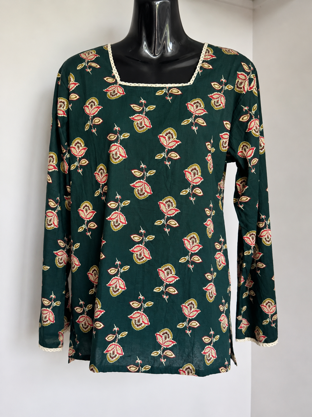 Emerald Bloom Ajrakh-Inspired Cotton Short Kurti