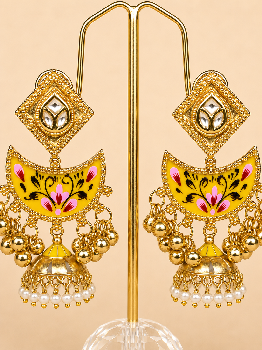 Meenakari Phool Jhumka Earrings