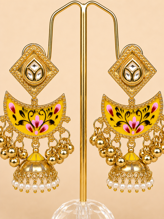 Meenakari Phool Jhumka Earrings