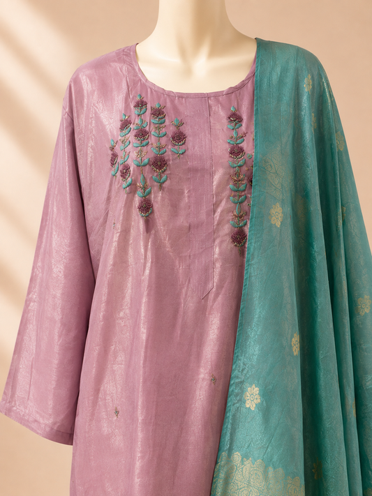 Dusty Rose & Teal Embroidered Three-Piece Set