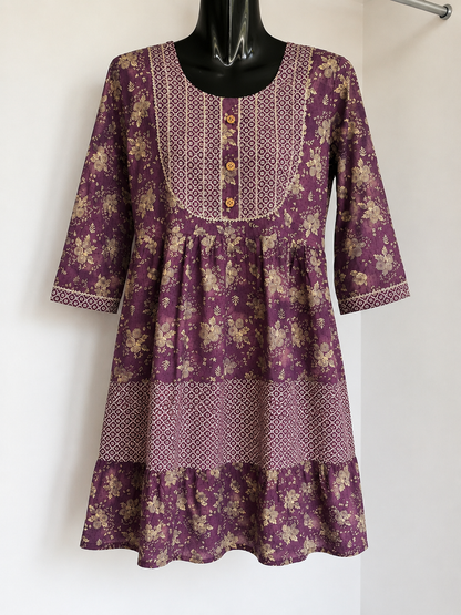 Mauve Rose Ajrakh Print Cotton Kurti