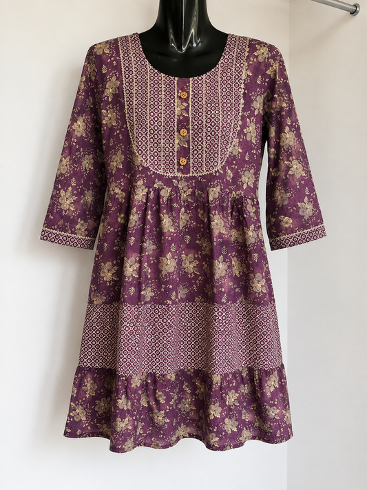 Mauve Rose Ajrakh Print Cotton Kurti