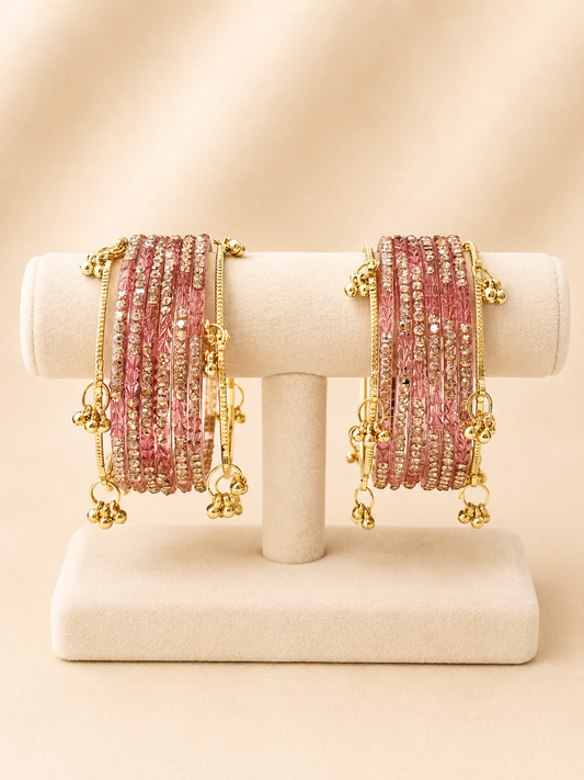 Pink Crystal Kashmiri Bangle Set
