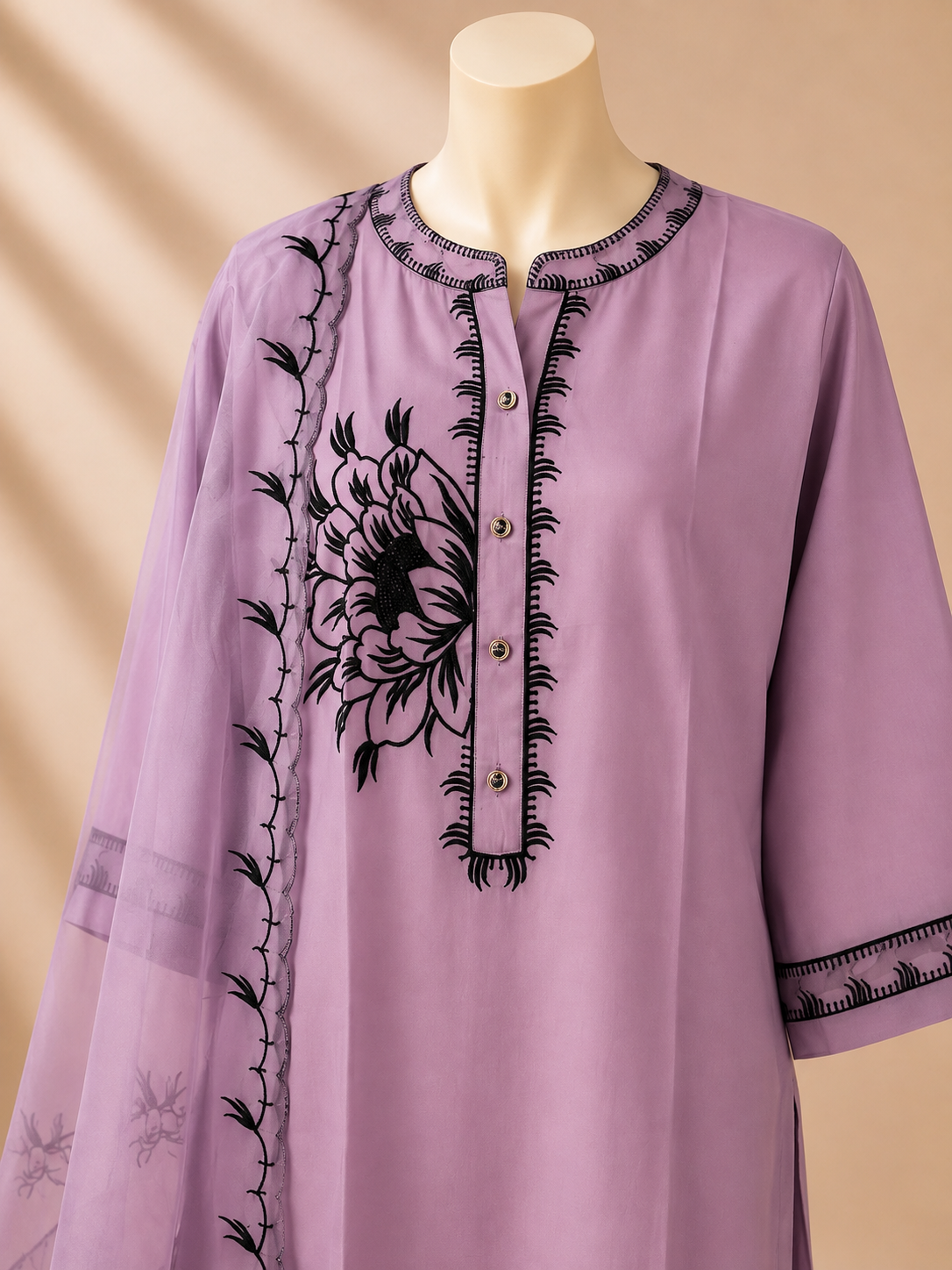 Lilac Beaded Floral Three-Piece Set