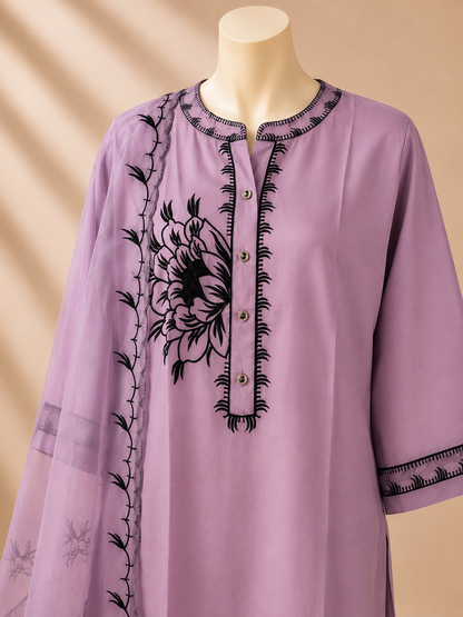 Lilac Beaded Floral Three-Piece Set