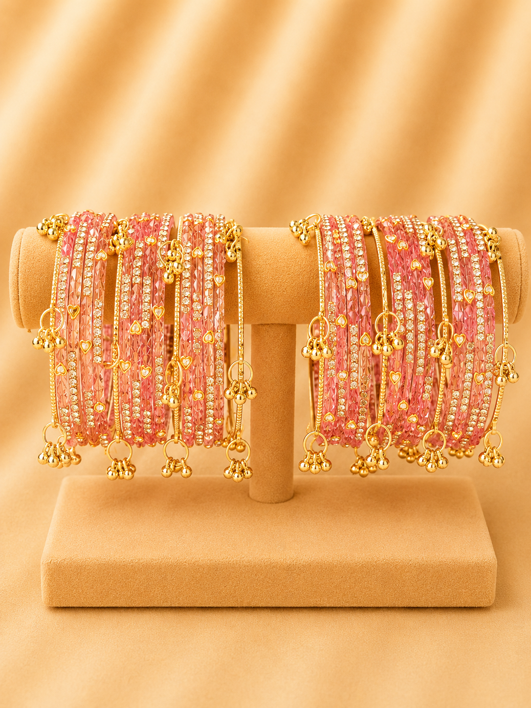 Blush Heart Crystal Glass Bangle Set