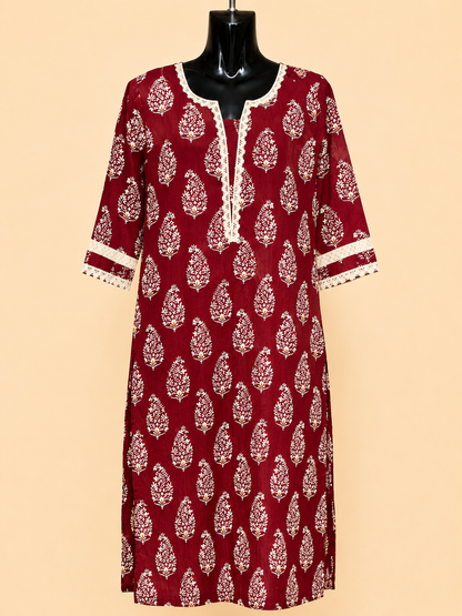 Anaya Lace Trim Cotton Kurti