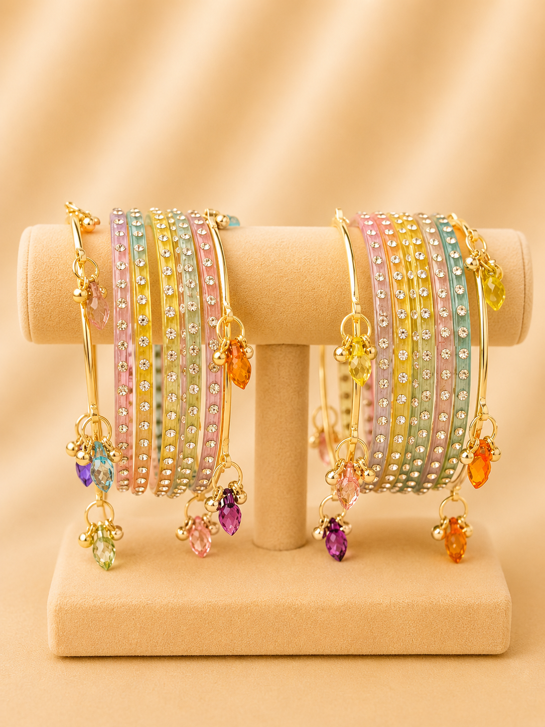 Pastel Crystal Kashmiri Bangle Set