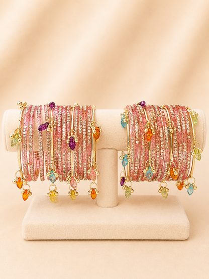 Pink Crystal Kashmiri Bangle Set